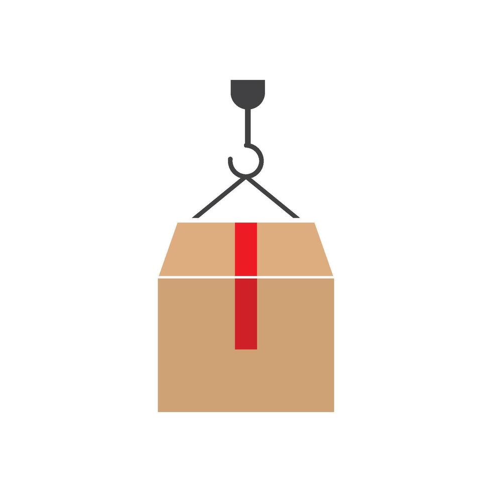 A box with a red ribbon hanging from a crane vector