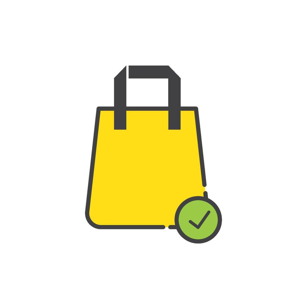 A yellow shopping bag with a tick mark vector