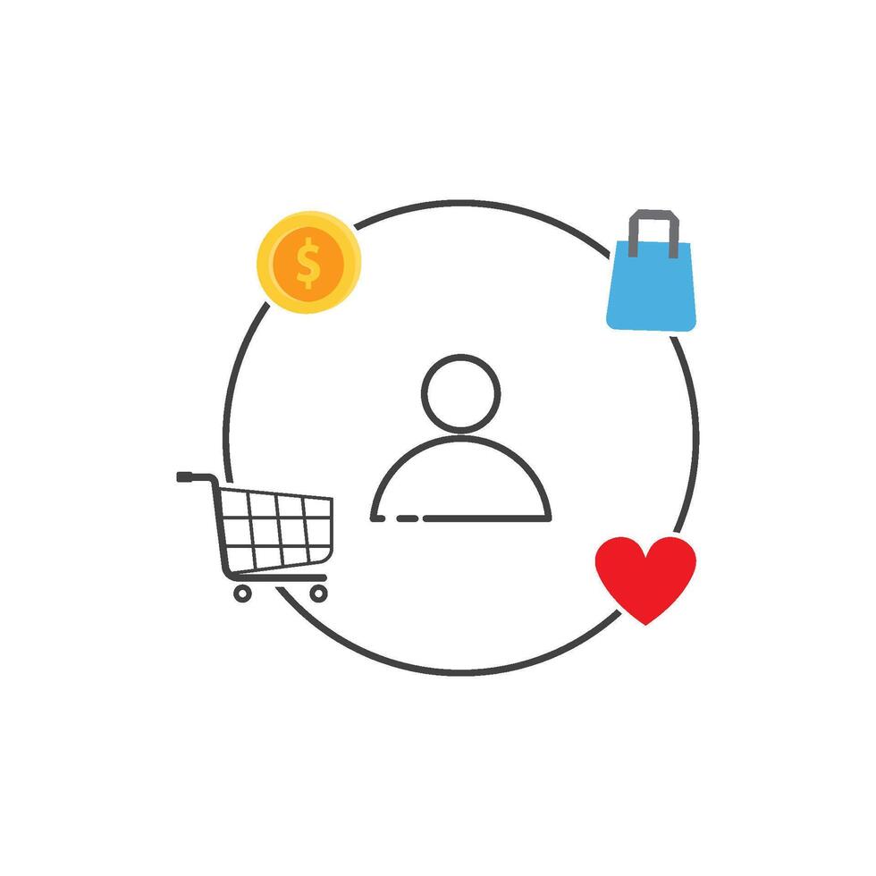 A circle with a person and a shopping cart vector