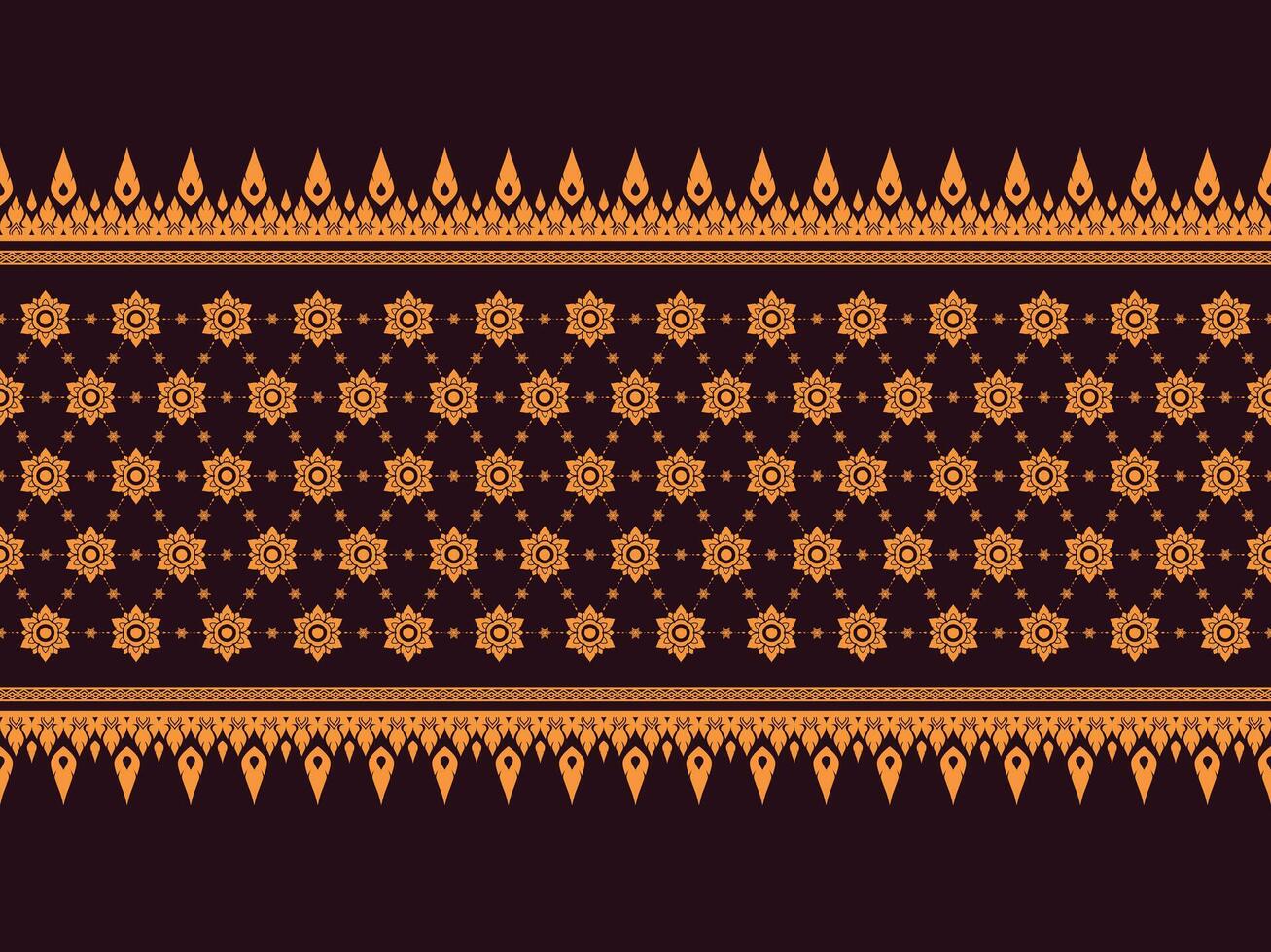 Golden Thai art floral seamless pattern on dark red for fabric or textile prints, wallpaper, and other prints vector