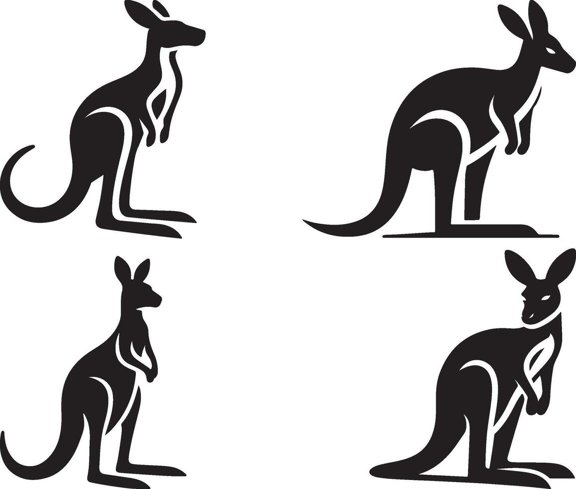Set of kangaroo silhouette illustration vector