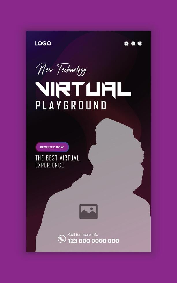 Virtual reality workshop announcement social media story template vector
