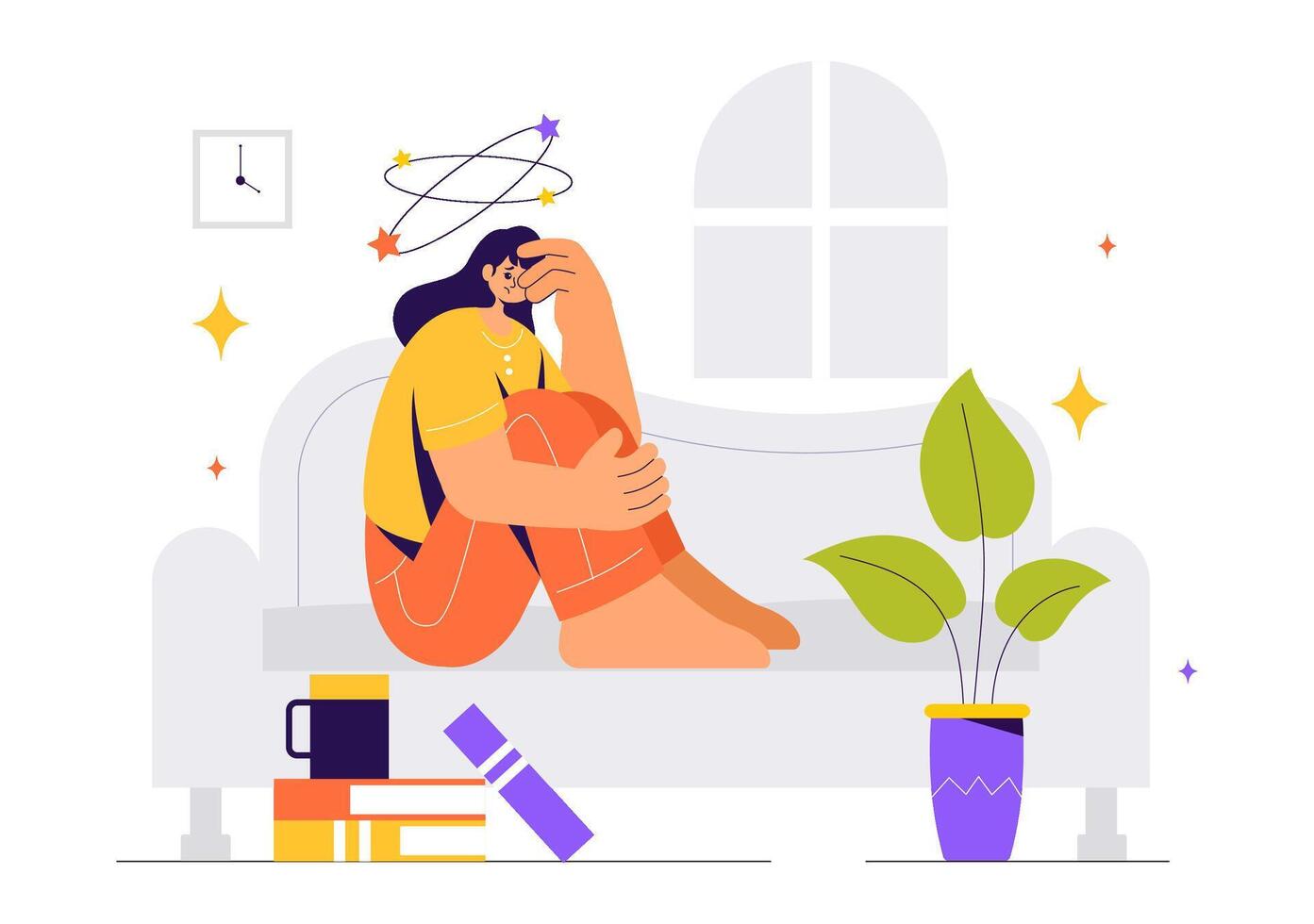 Flat Cartoon of People Enduring Stress, Anxiety, and Severe Migraines for Healthcare Concepts vector