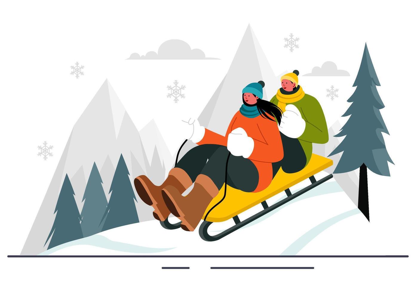 Art of a Luge Sled Racer Gliding on Ice for Winter Sports in Flat Cartoon Background vector