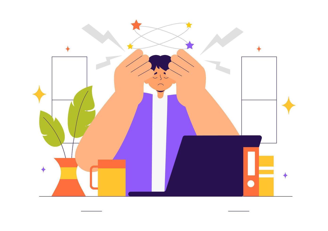 Stress and Migraine Symptoms Illustration with Healthcare Concept in a Cartoon Background vector