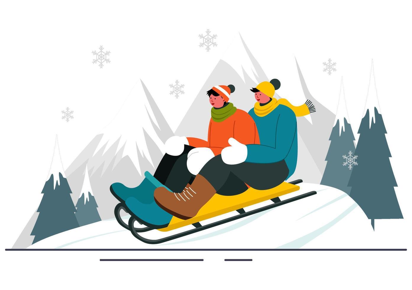 Flat Style Art of a Luge Athlete Racing Downhill on Ice for Winter Sports vector