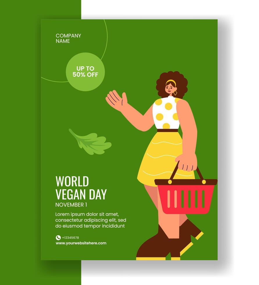 World Vegan Day Vertical PosterTemplate in Flat Cartoon Style vector
