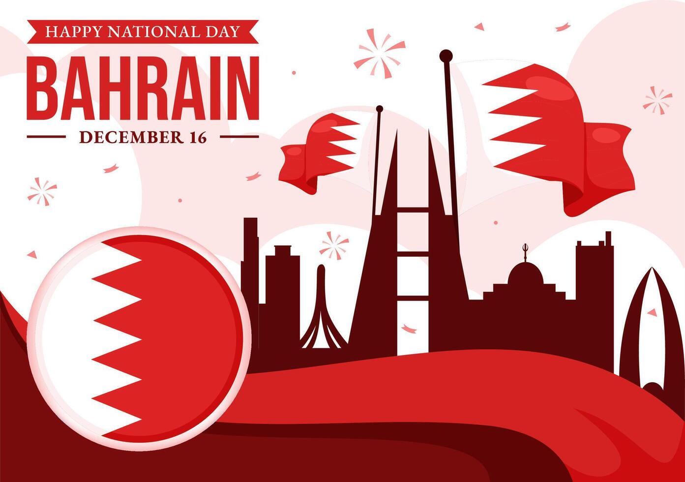 Bahrain National Day Illustration with Flag and Festive Elements on December 16 in Flat Style vector