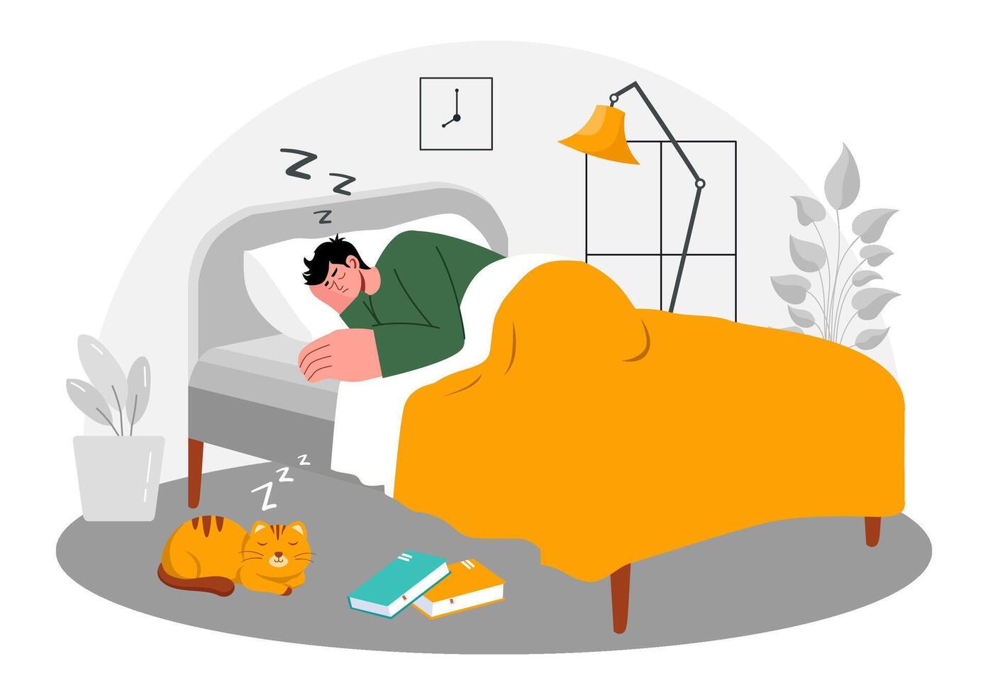 Young Person Sleeping Peacefully in a Flat Style Healthcare-Themed Cartoon Background vector
