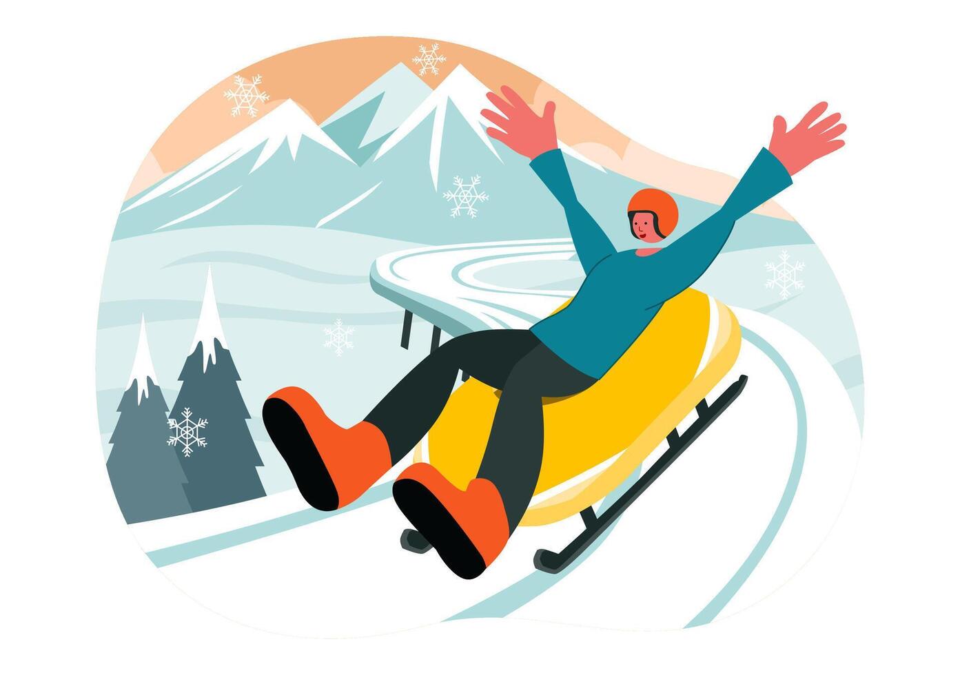 Luge Sledding Art of a Winter Sports Athlete Racing on Ice in Flat Cartoon Background vector