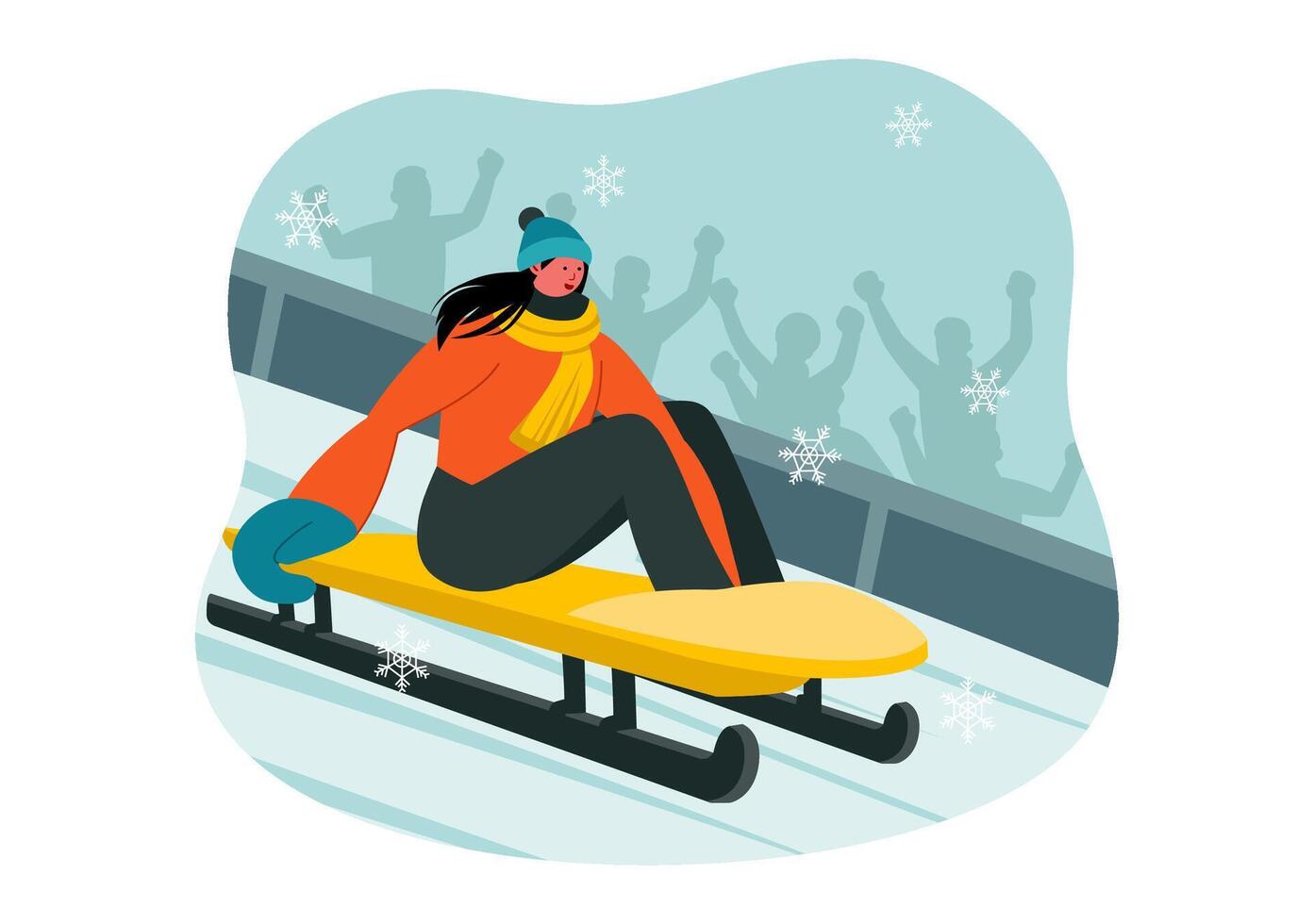 Winter Luge Sledding Illustration of an Athlete Racing on Ice in Flat Cartoon Style vector