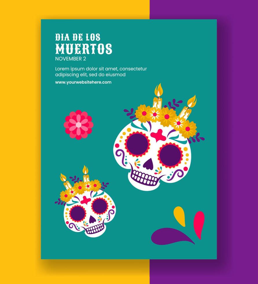 Dia de Los Muertos Hand Drawn Vertical Poster Background with Cartoon Templates vector