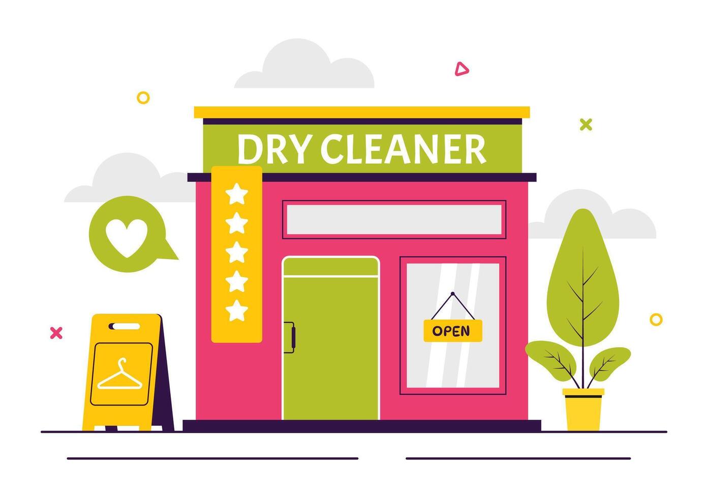 Dry Cleaning Illustration with Washers and Clean Clothes in Cartoon Style vector