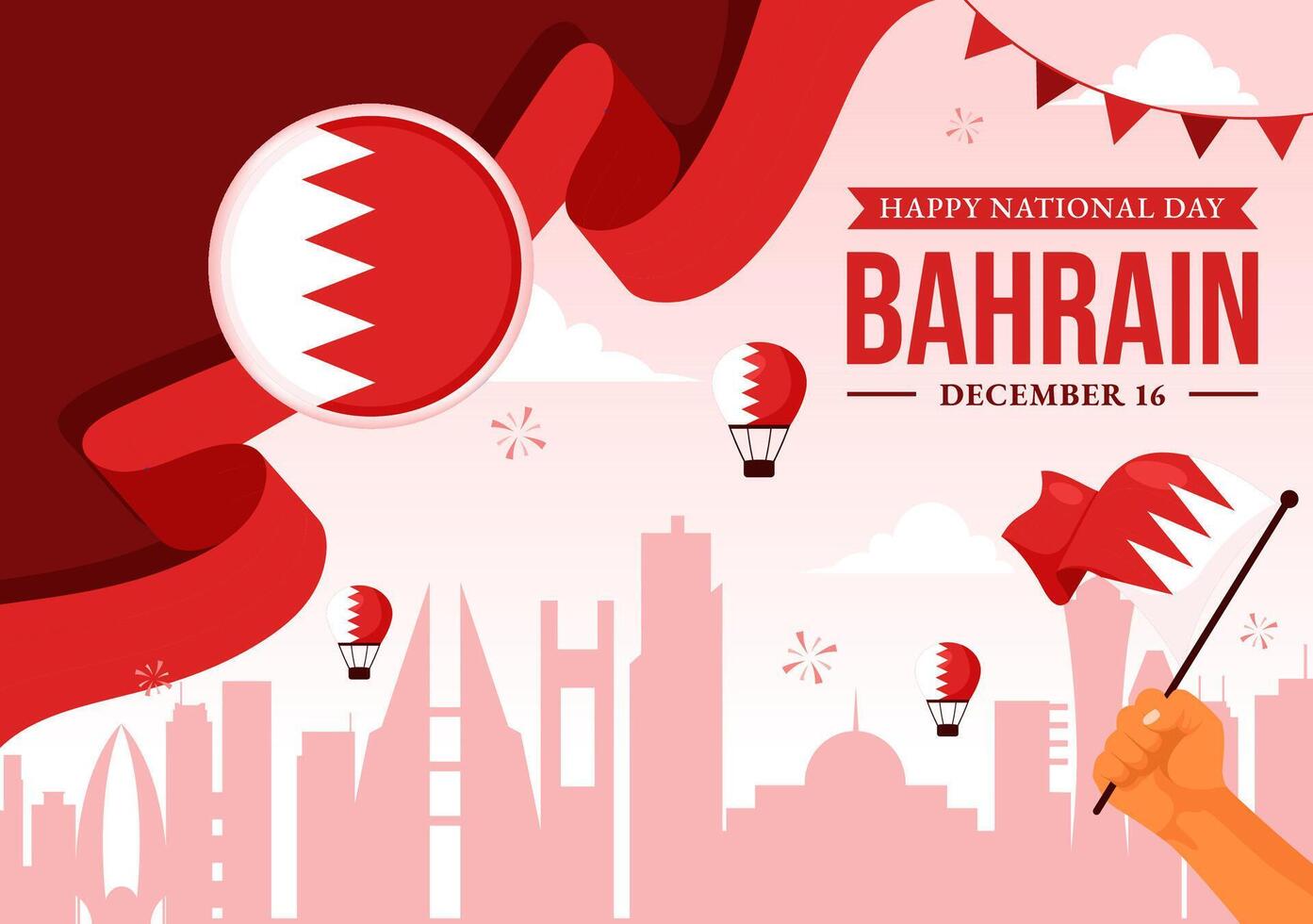 Illustration of Bahrain National Day on December 16, Featuring Festive Flag and Flat Cartoon Background vector