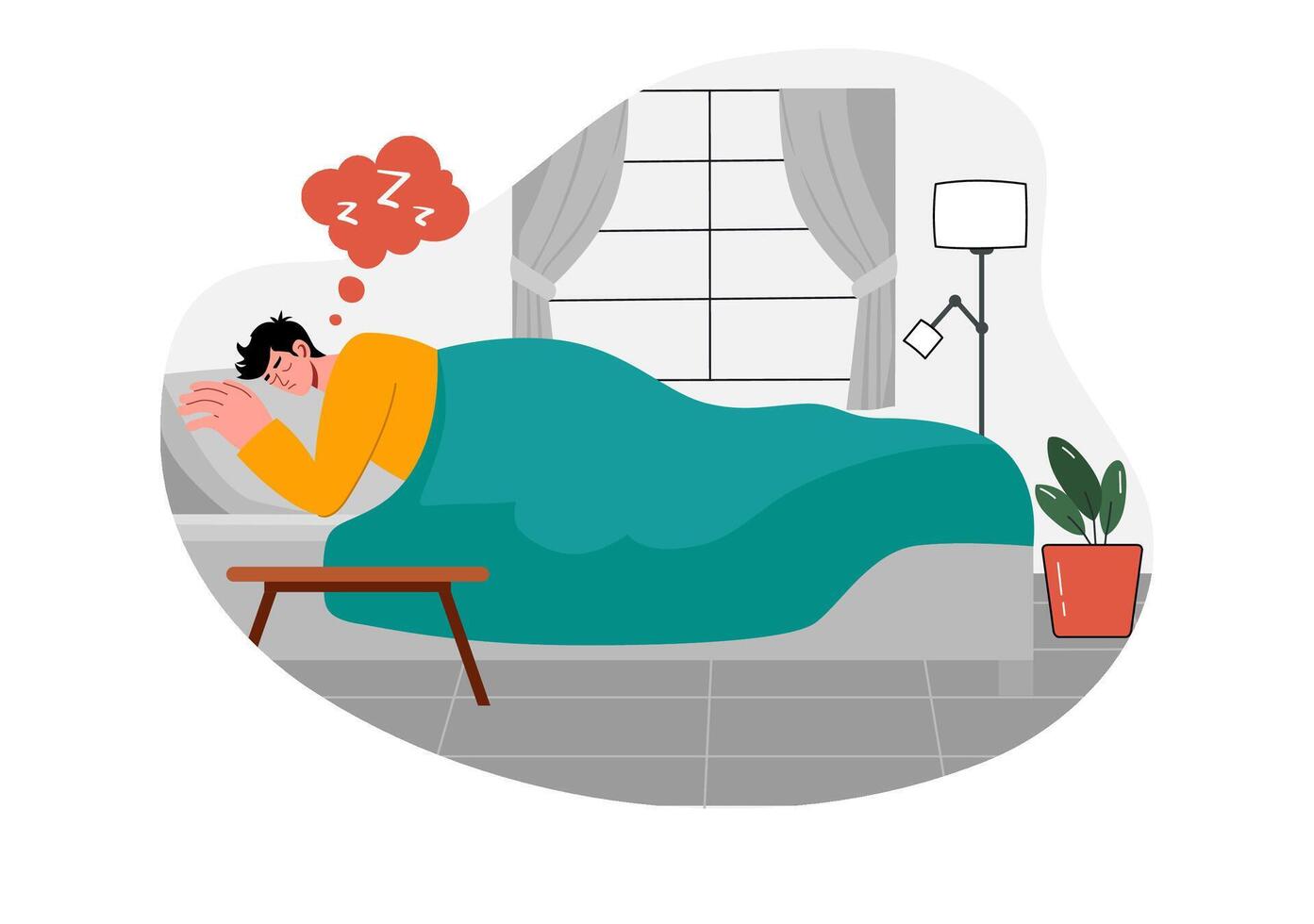 Happy Young Person in Deep Sleep with Sweet Dreams in a Healthcare Cartoon Background vector