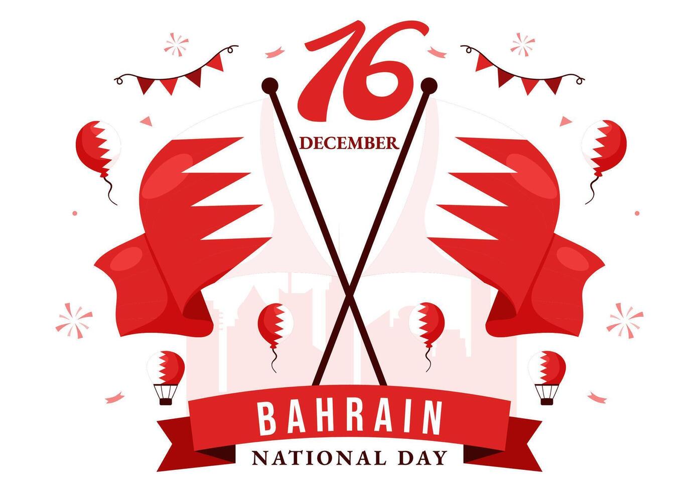16th December Bahrain National Day Illustration with Wavy Flag in Patriotic Flat Background vector