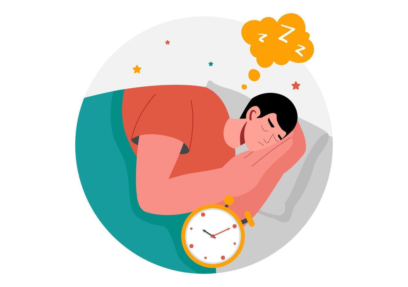 Dreamy Sleep Illustration of a Young Person Resting Peacefully in Flat Style vector