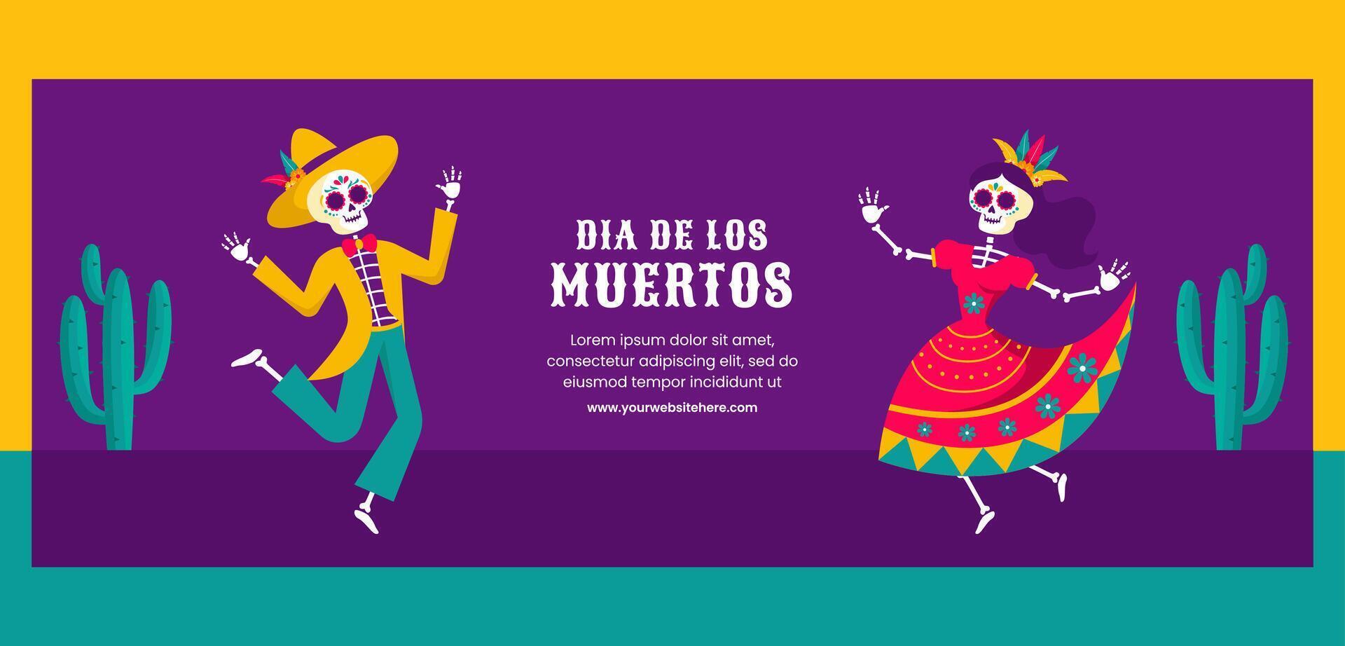 Dia de Los Muertos Template for Social Media Label in Flat Cartoon Style vector