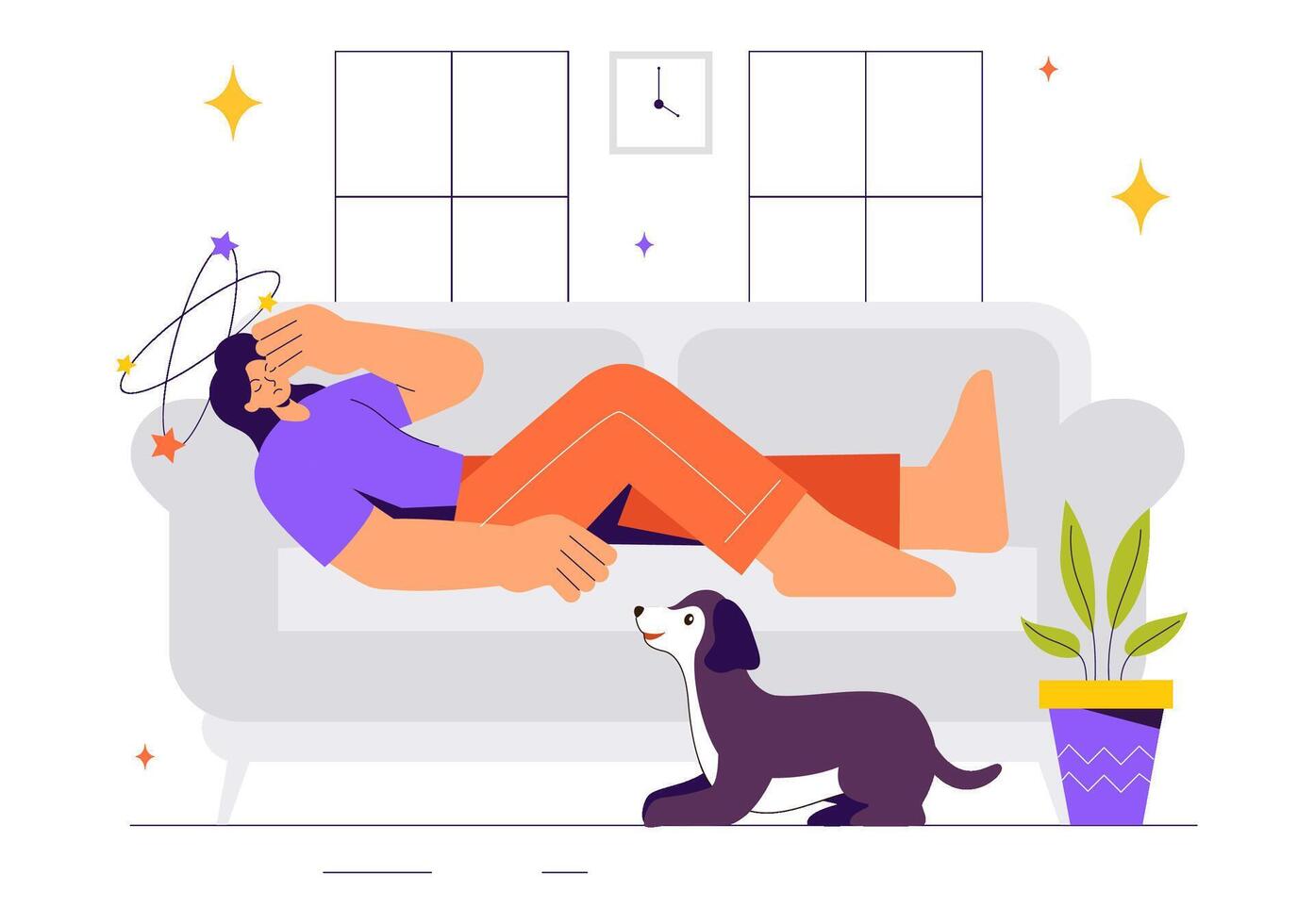 Healthcare Illustration of People Experiencing Migraines, Headaches, and Stressful Situations vector