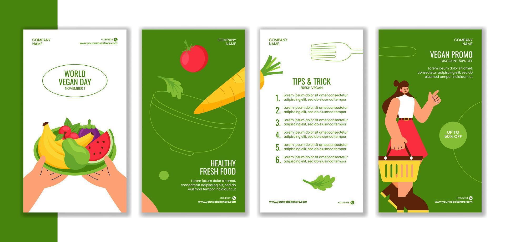 Flat Cartoon Style Illustration for World Vegan Day Social Media Stories vector