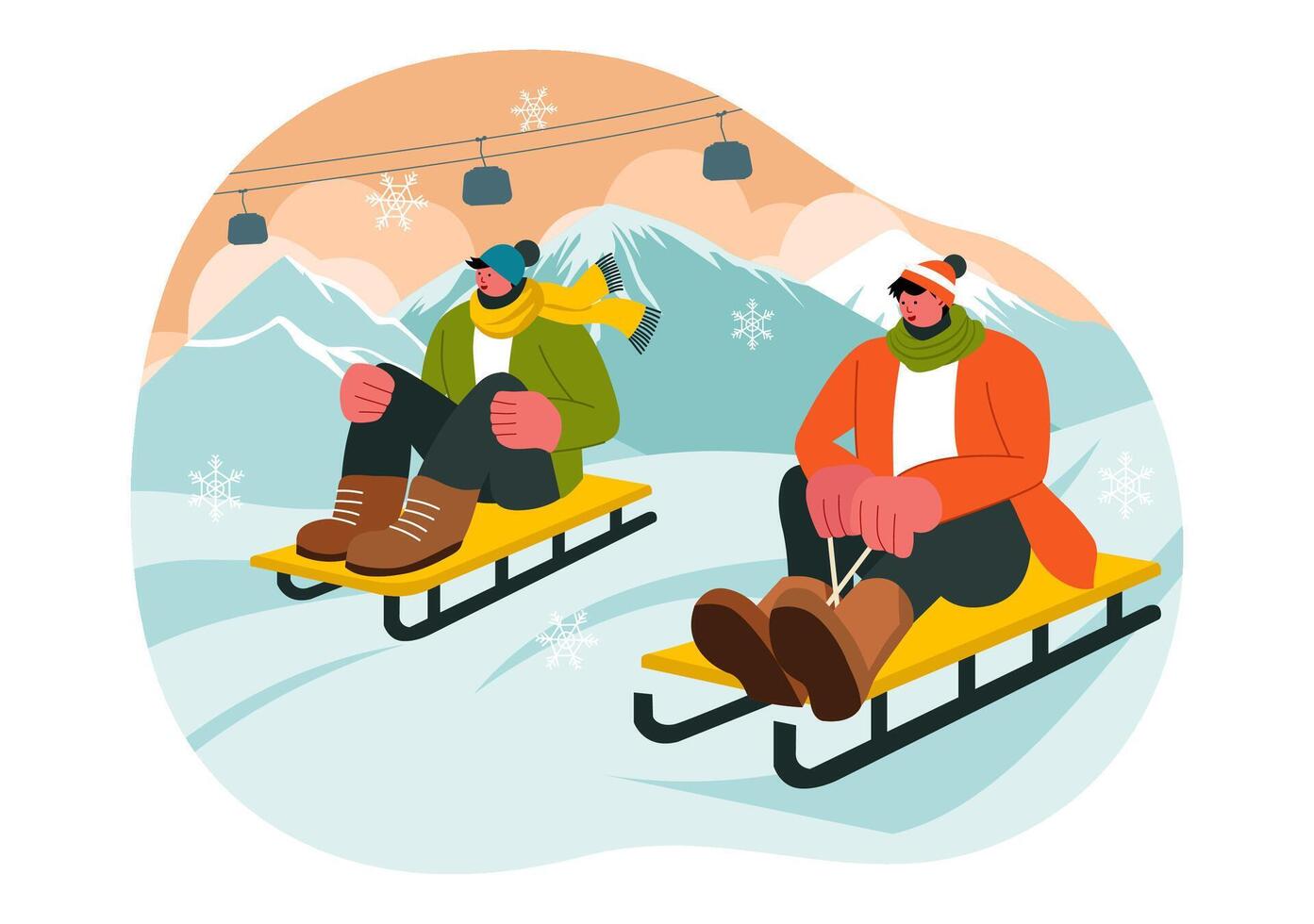 Illustration of a Winter Sports Athlete Sledding on a Luge in Cartoon Background vector