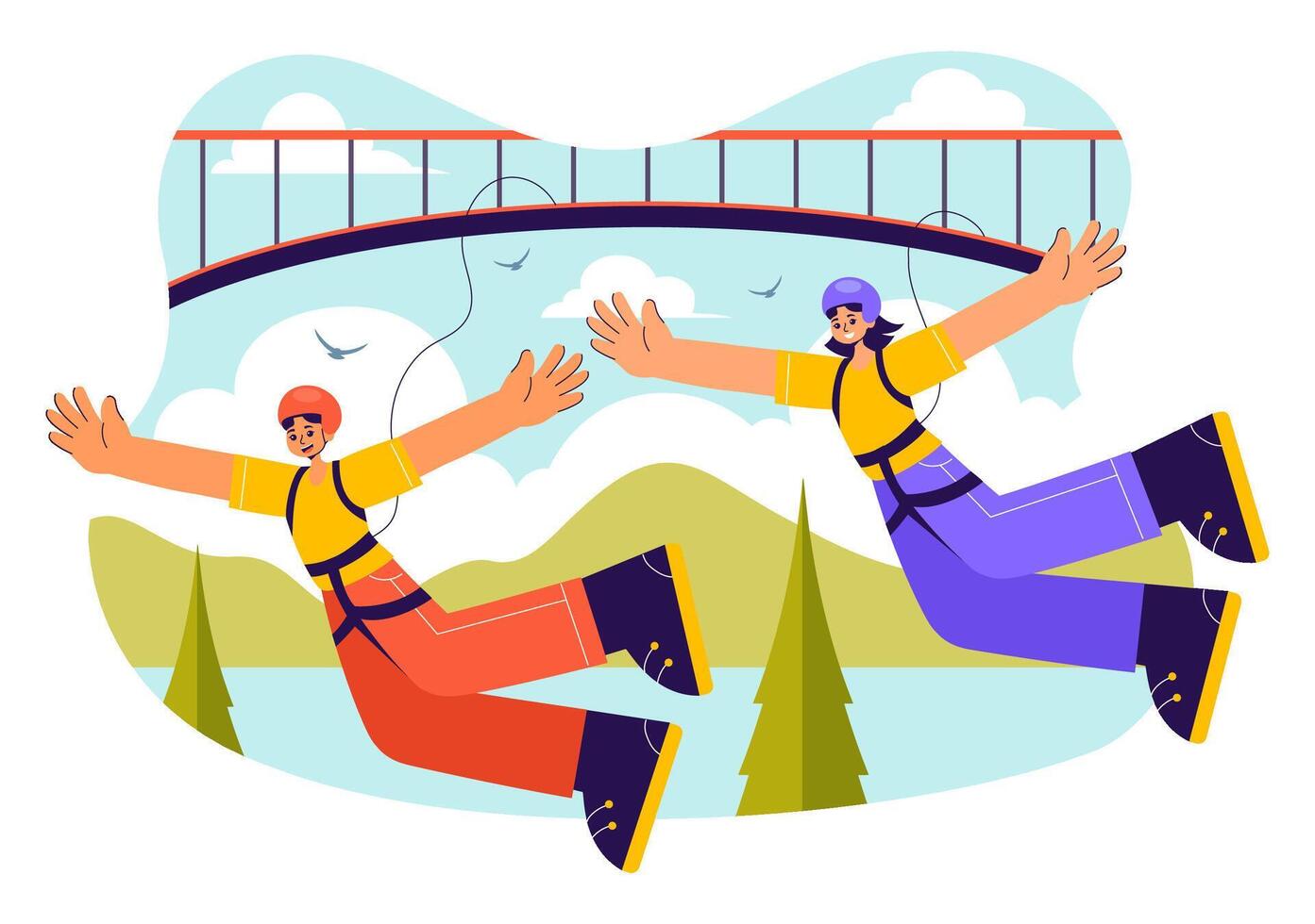Extreme Sport Bungee Jump Art with a Person Leaping from a High Platform in Cartoon Style vector
