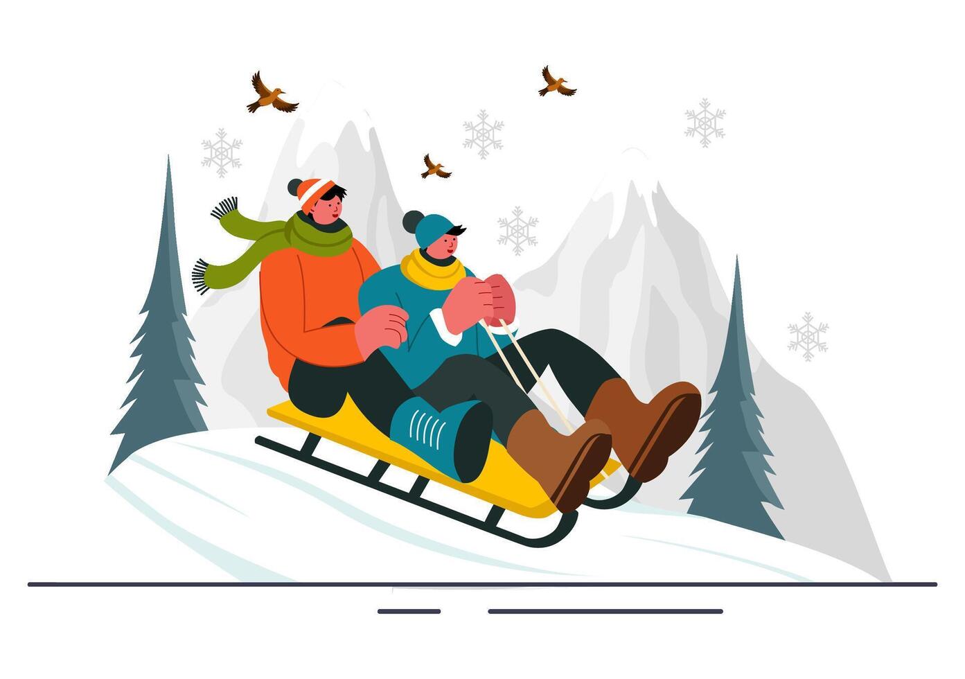 Luge Winter Sport Athlete Sledding Down an Ice Track Illustration in Flat Style vector