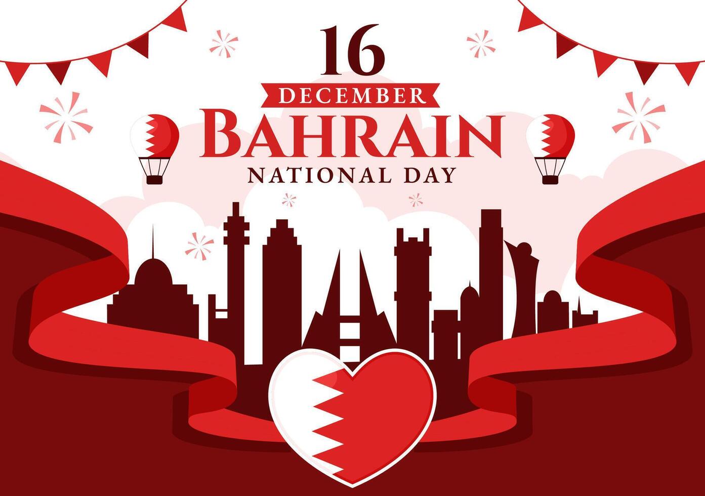 Bahrain Flag Waving in Style for Bahrain National Day Celebration in Flat Cartoon Theme vector