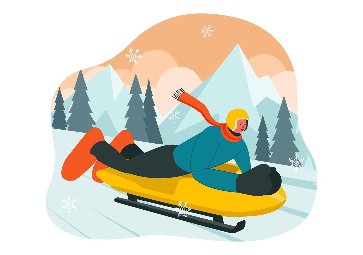 Illustration of a Luge Athlete Racing Down an Ice Track for Winter Sports in Cartoon Style vector