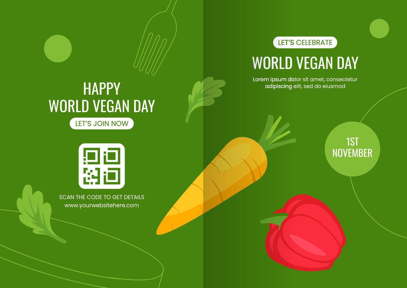 Cartoon Template for Vegan Day Social Media Brochure Background vector