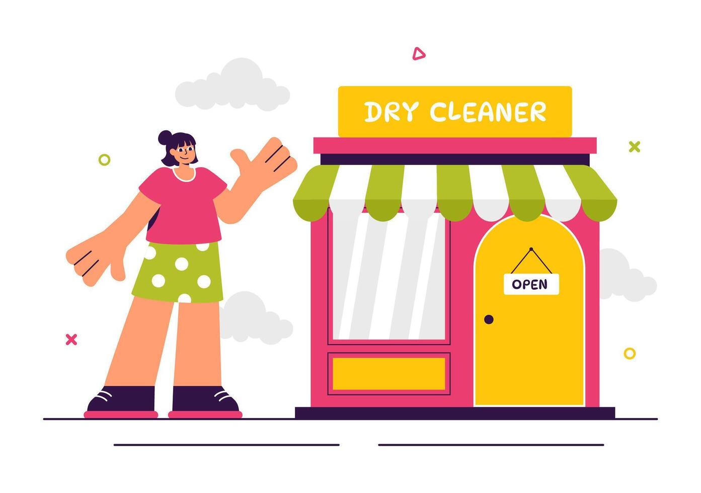 Laundry Service Store Illustration Featuring Dryers and Clean Clothes in Flat Style vector