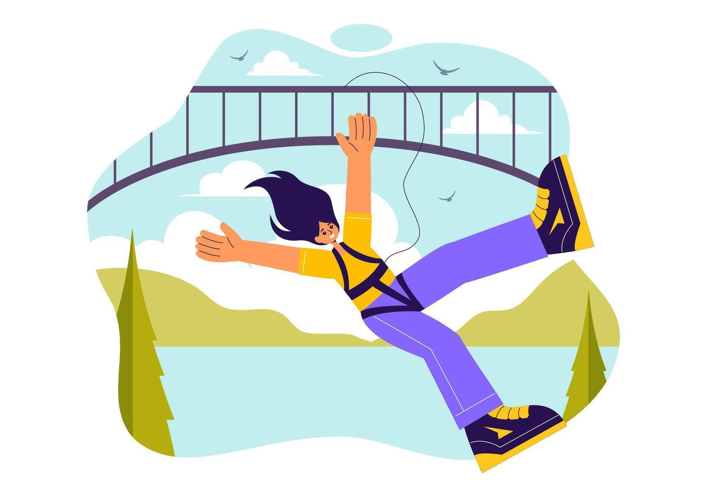 Extreme Sports Illustration of Bungee Jumping with Cartoon Style Background vector
