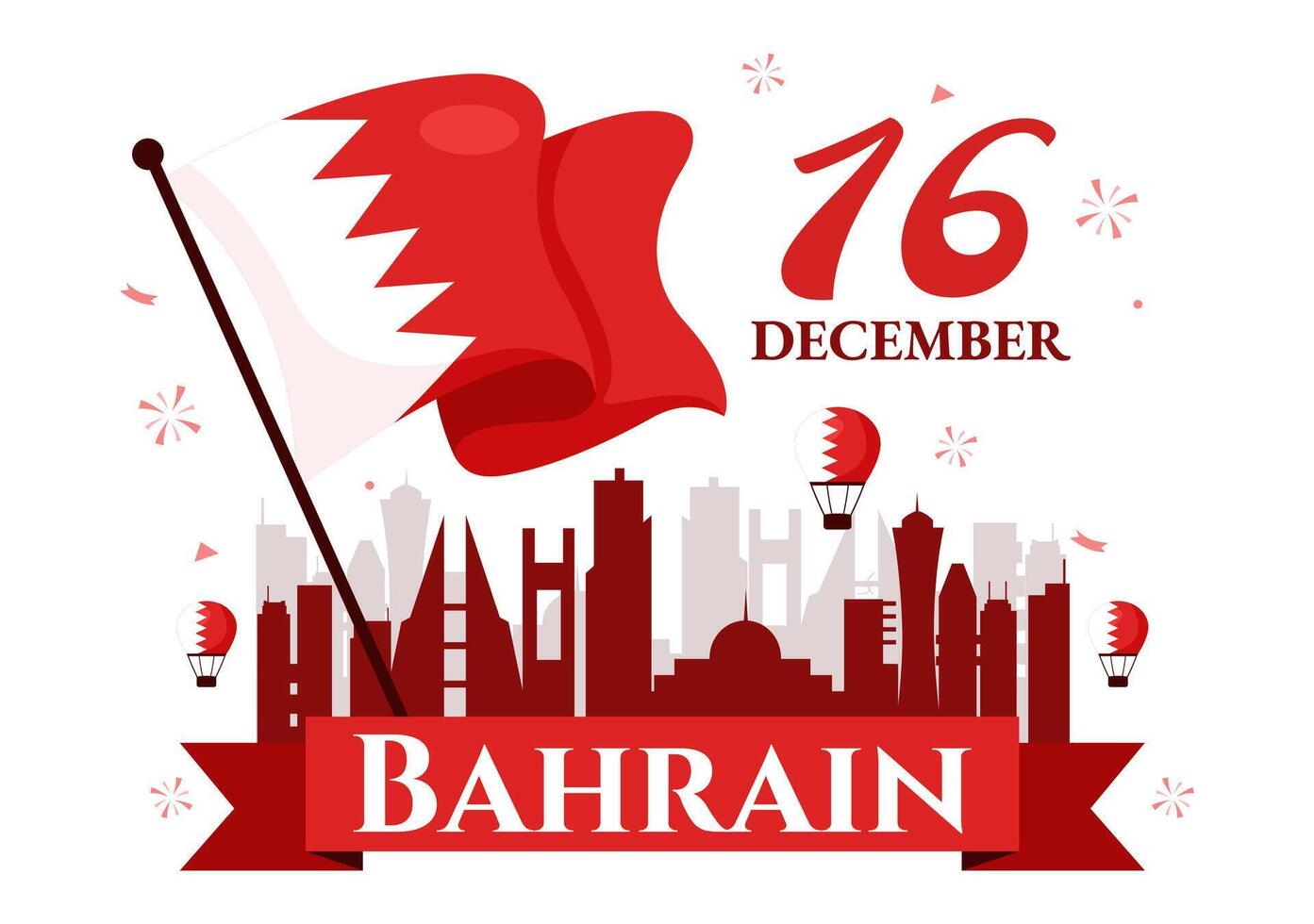 of Bahrains National Day Celebration Featuring Flag Waving in Flat Cartoon Background vector
