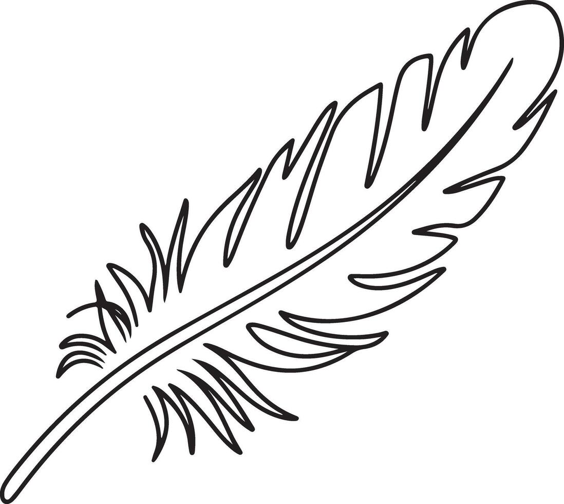 A black and white coloring book line art of a feather vector