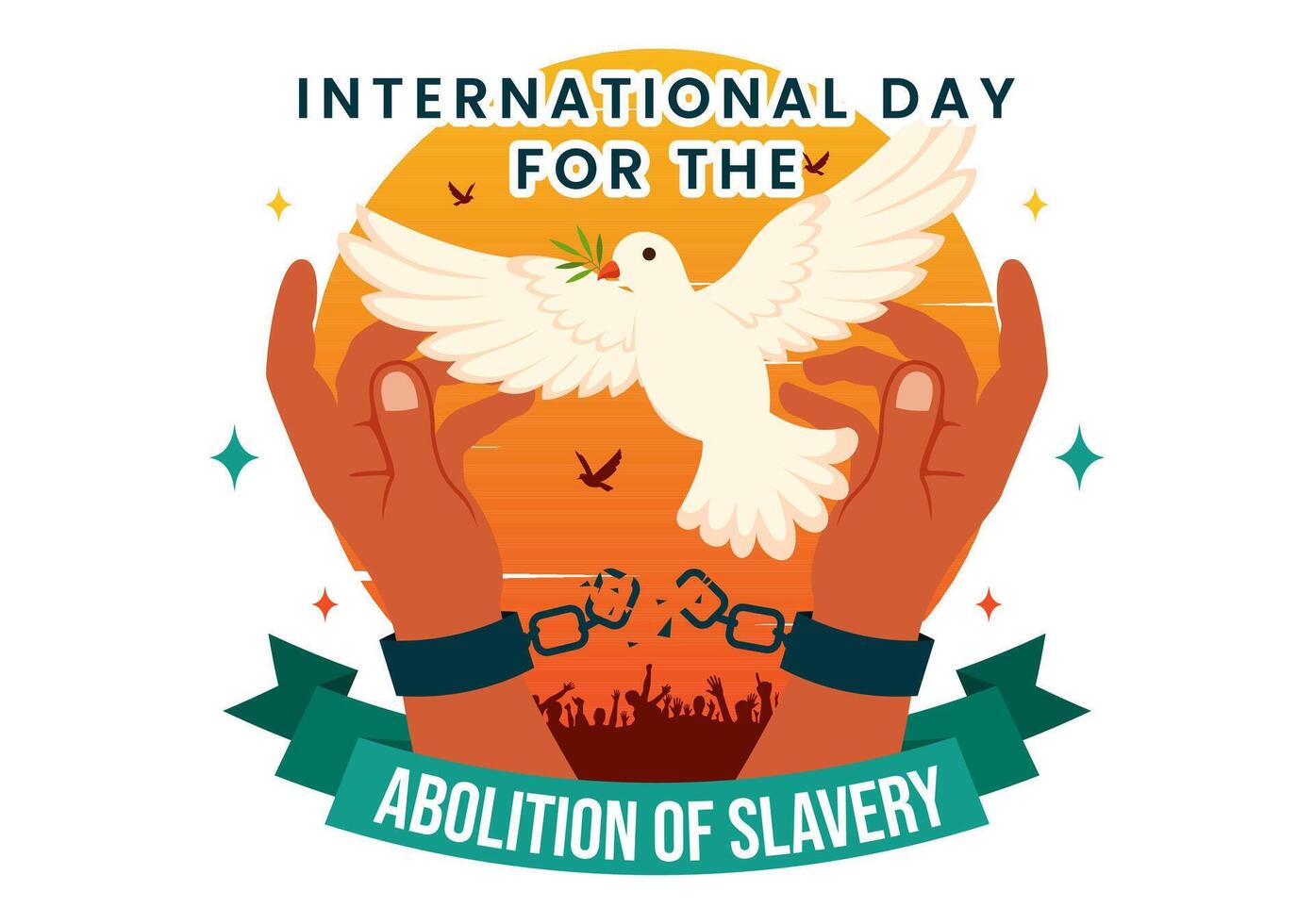 Freedom from Slavery Illustration for International Day Featuring Chains and Peace Doves vector