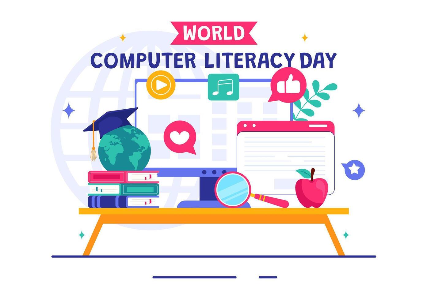 Illustration for Computer Literacy Day, Featuring Books and Media Devices on December 2 vector