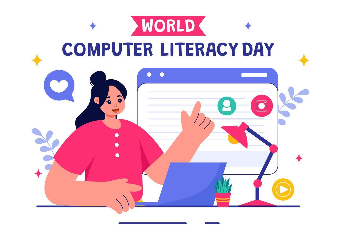 December 2 Computer Literacy Celebration Illustration with Educational and Media Resources vector
