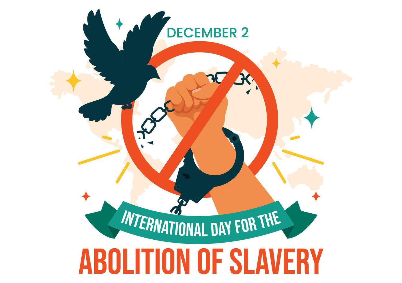 Illustration for International Slavery Abolition Day with Chains, Pigeons, and Hands vector