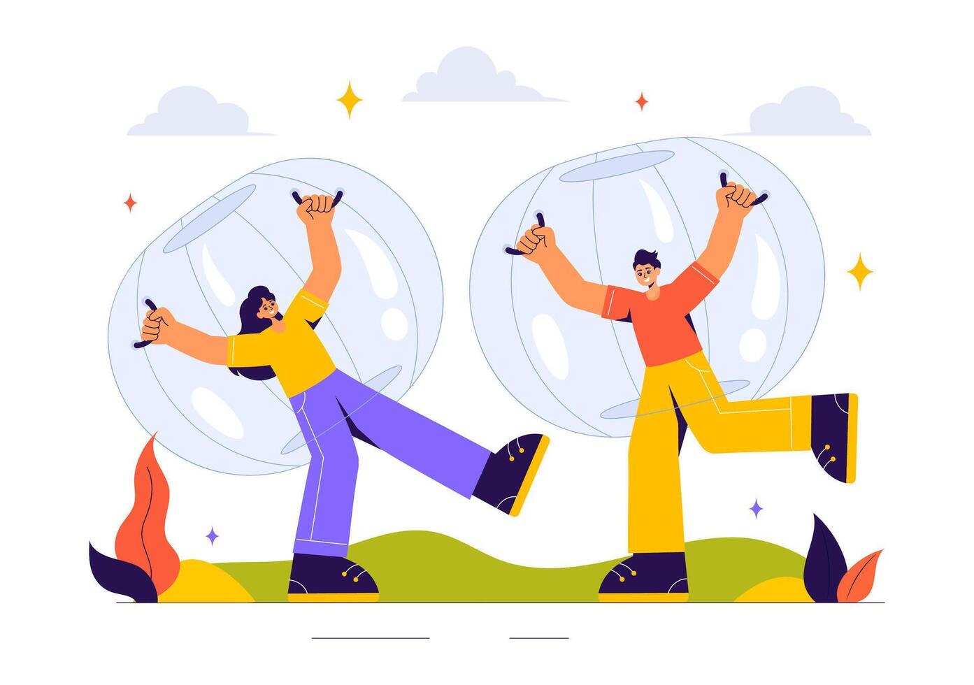 Zorbing Activity Illustration of Friends Playing Bubble Ball Games Outdoors vector