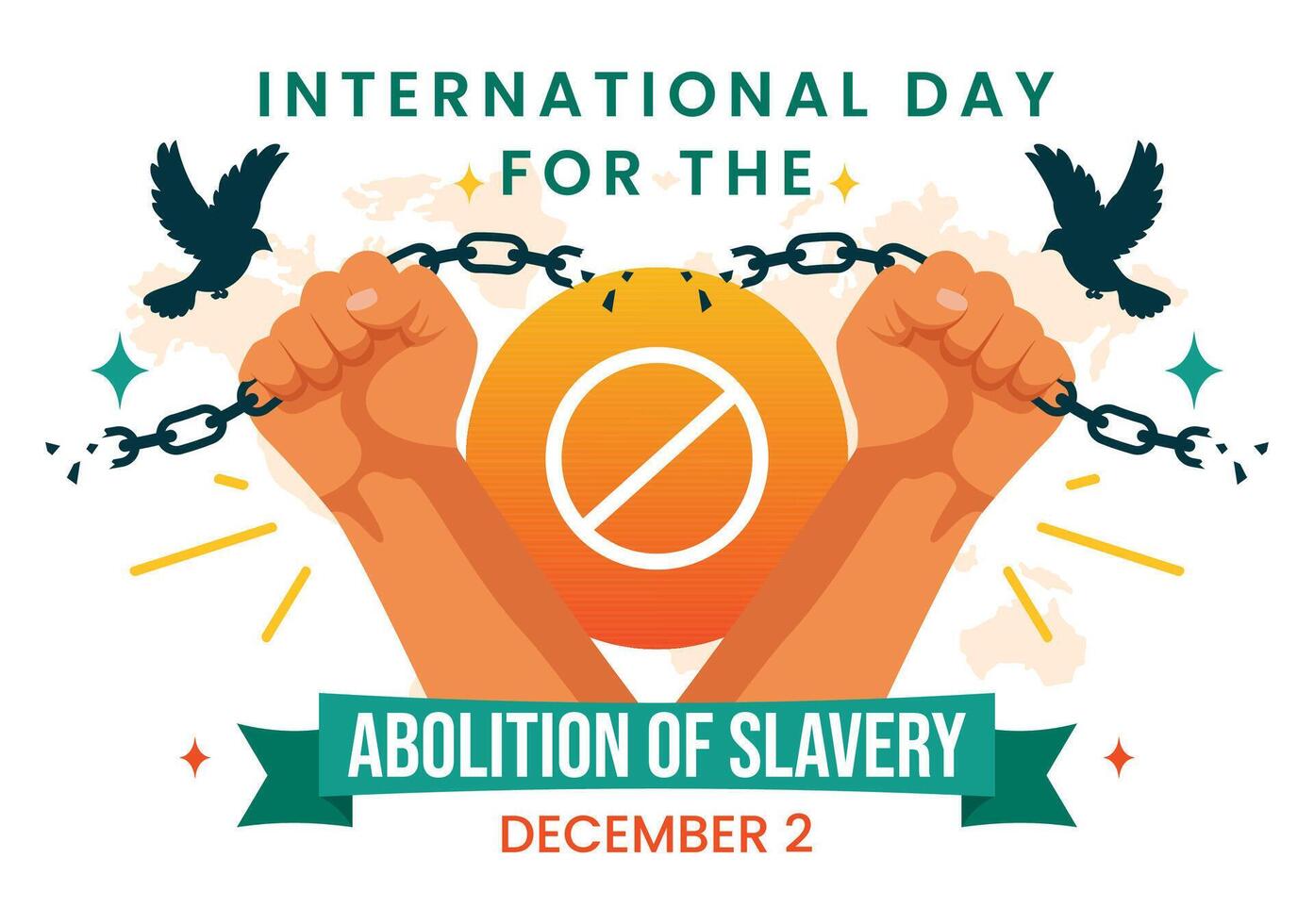 Abolition of Slavery Day Illustration Featuring Handcuffs and Freedom Symbols in Flat Cartoon Design vector