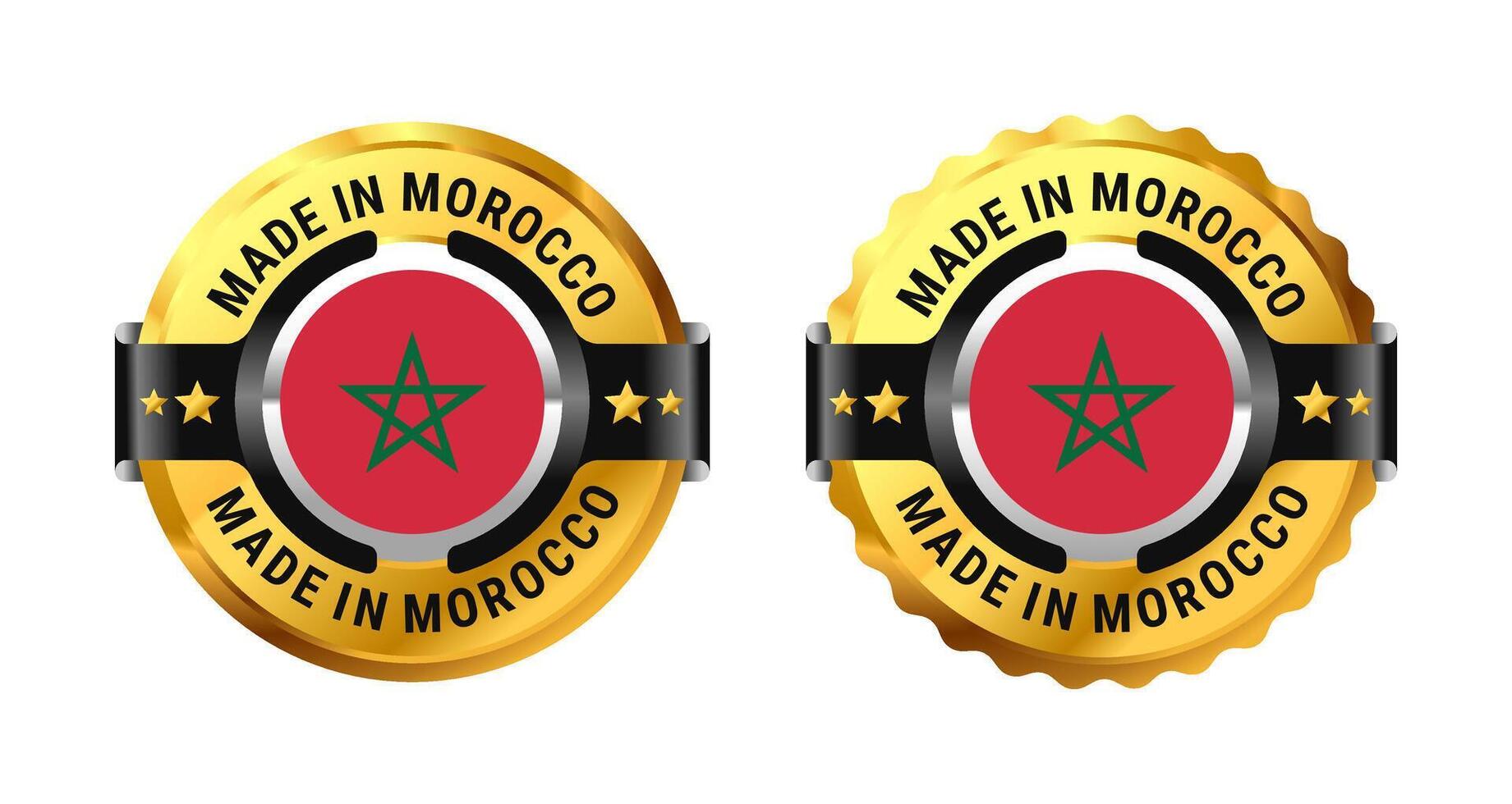 Made in Morocco icon a gold circle with a picture of a flag in the middle. For sign, stamp, badge, logo, label, mark, symbol, Banner etc. Modern and minimalist. Illustration vector