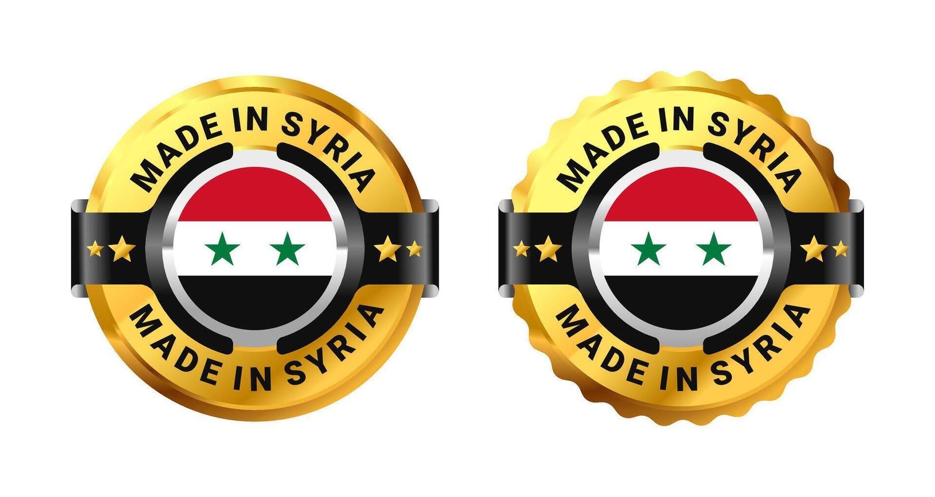 Made in Syria icon a gold circle with a picture of a flag in the middle. For sign, stamp, badge, logo, label, mark, symbol, Banner etc. Modern and minimalist. Illustration vector