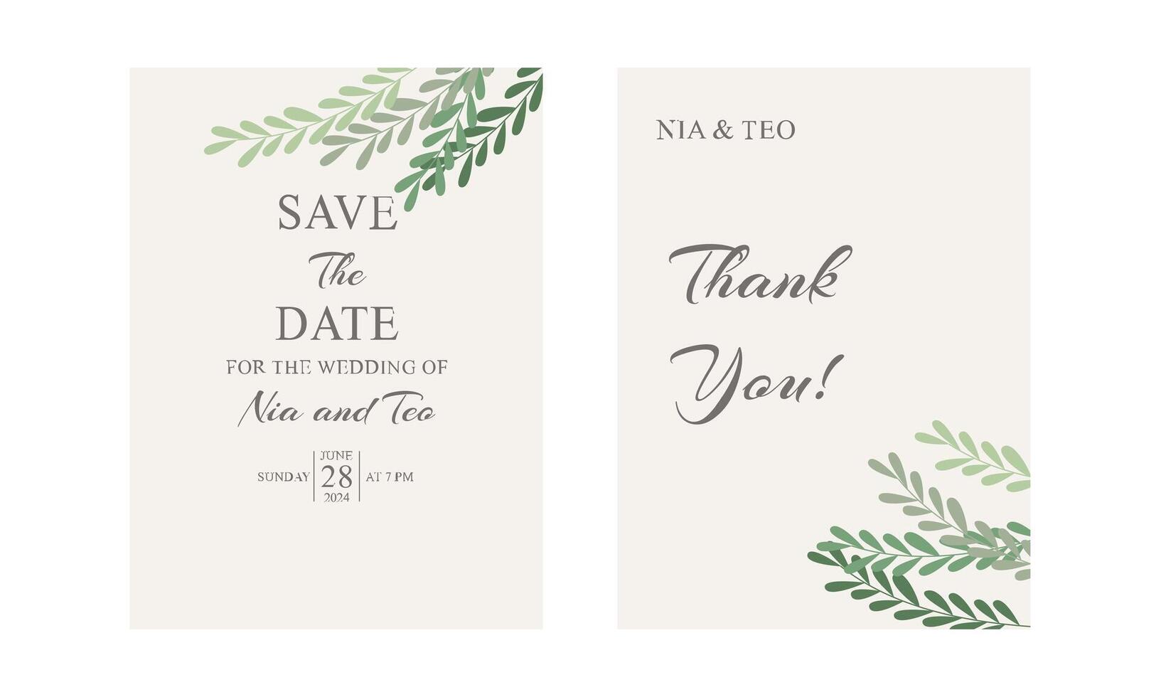 Elegant greenery on wedding invitation card template vector