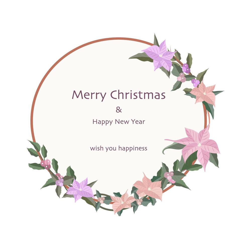 merry christmas greeting card banner with blossom flower on frame background vector