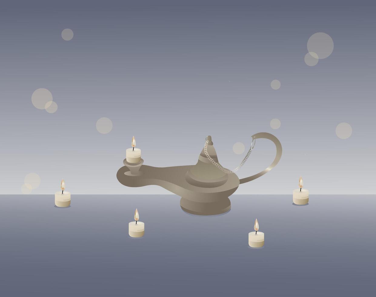 lantern and candle light on decorate background vector
