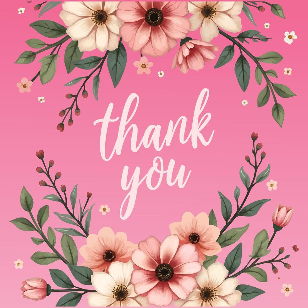 Elegant Thank You Card with Floral Accents and Gradient Background vector