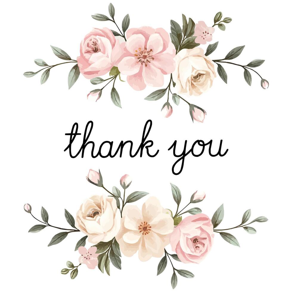 Floral Thank You Card with Elegant Pink Flowers on solid white Background vector