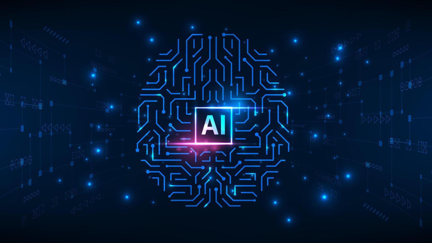 Artificial intelligence hardware microchip concept. Giowing connection hologram brain. Technology abstract background. vector