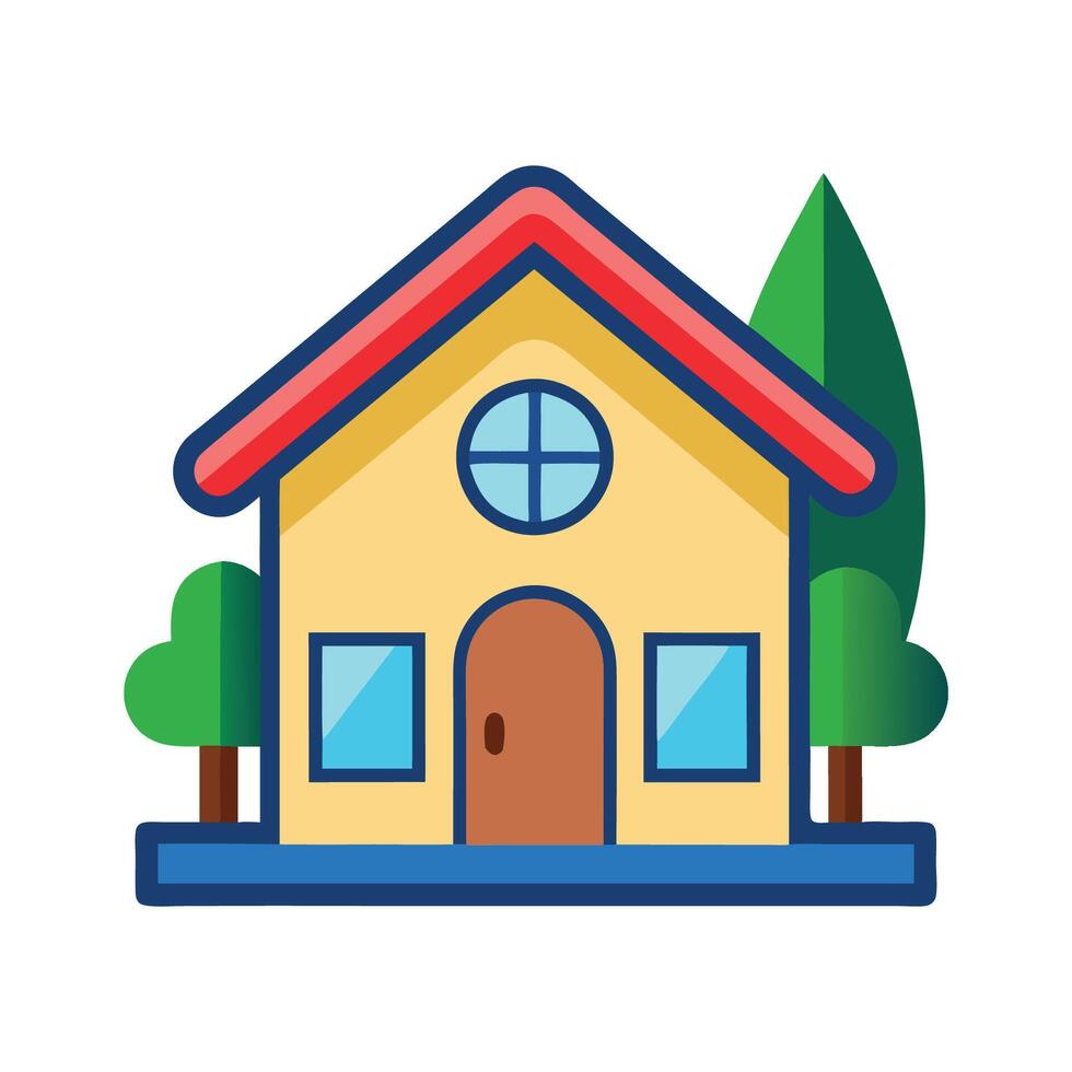 A simple villa house with tree flat cartoon art illustration in white background vector