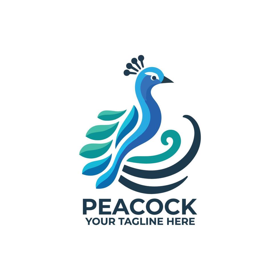 flat design logo of a peacock vector